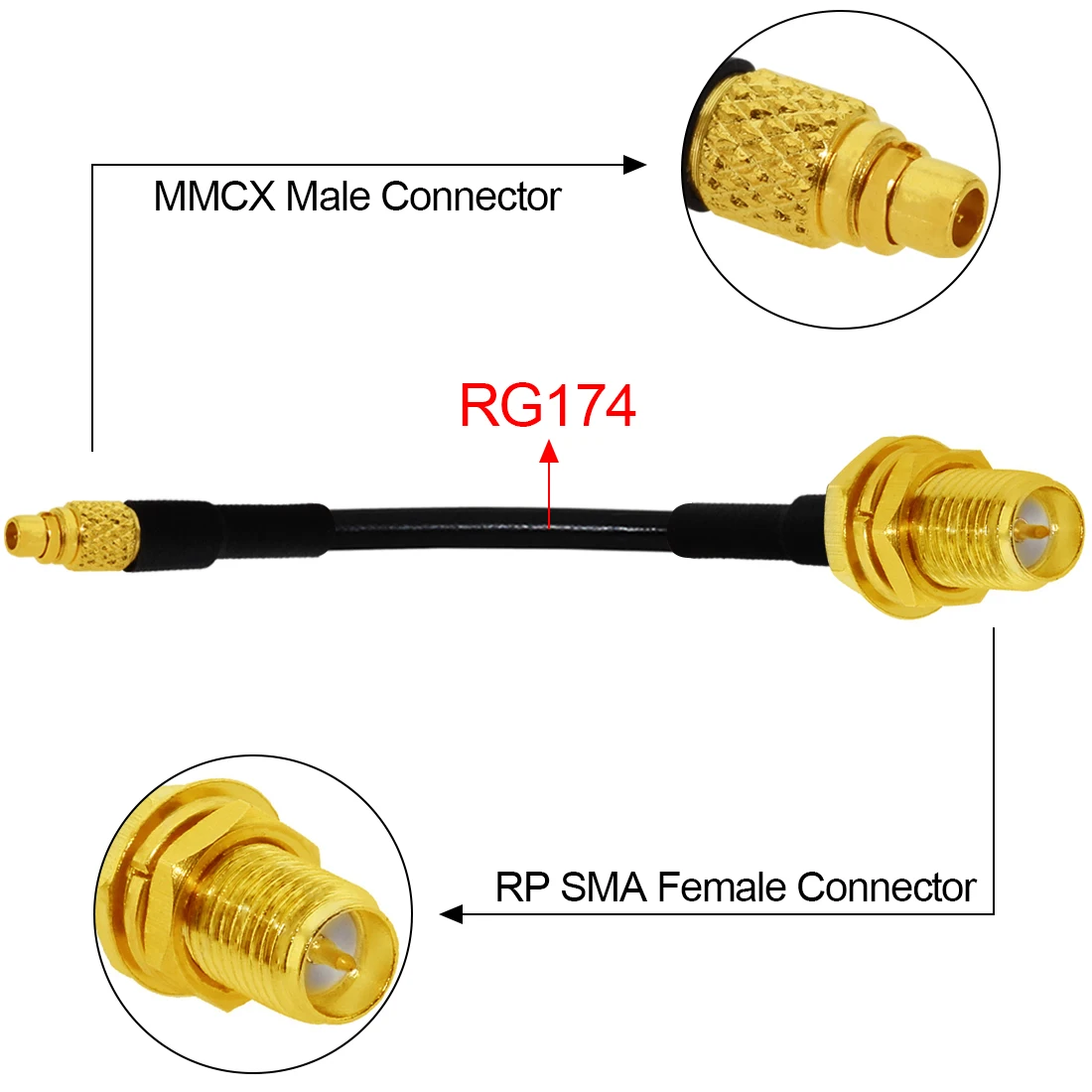 1pc RP SMA Female Inner Pin to MMCX Male Plug Straight RG316 RG174 RG178 Coaxial Cable Pigtail Adapter 15/30/50/100cm