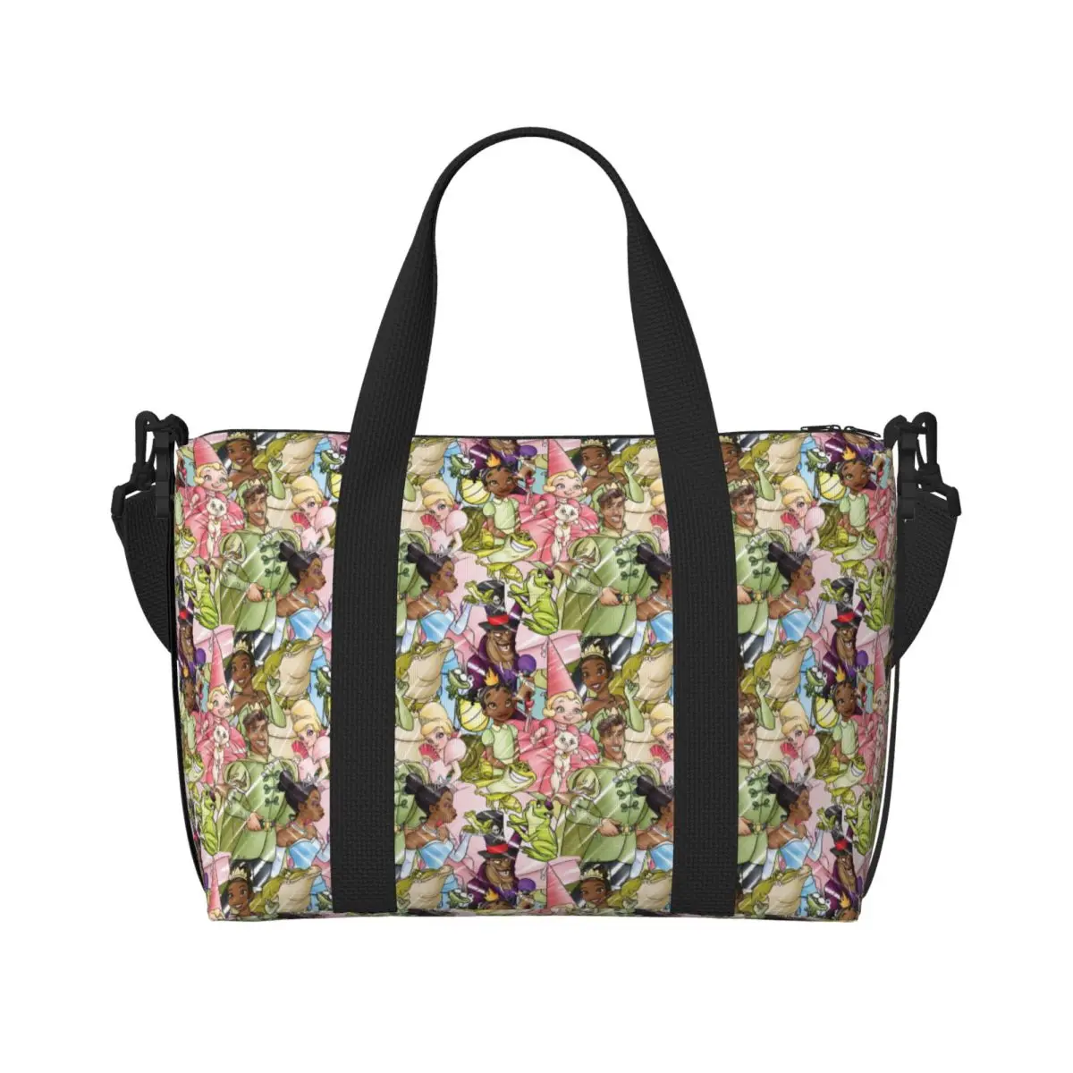 

Custom Large The Princess Cartoon And The Frog Tote Bag for Women Shopping Shoulder Beach Gym Travel Bag