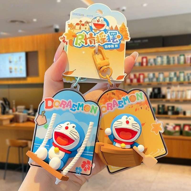 Doraemon Swings Four Seasons Series Model Cute Blue Fat Man Pendant Anime Keychain Children's Toy Ornament Birthday Gift