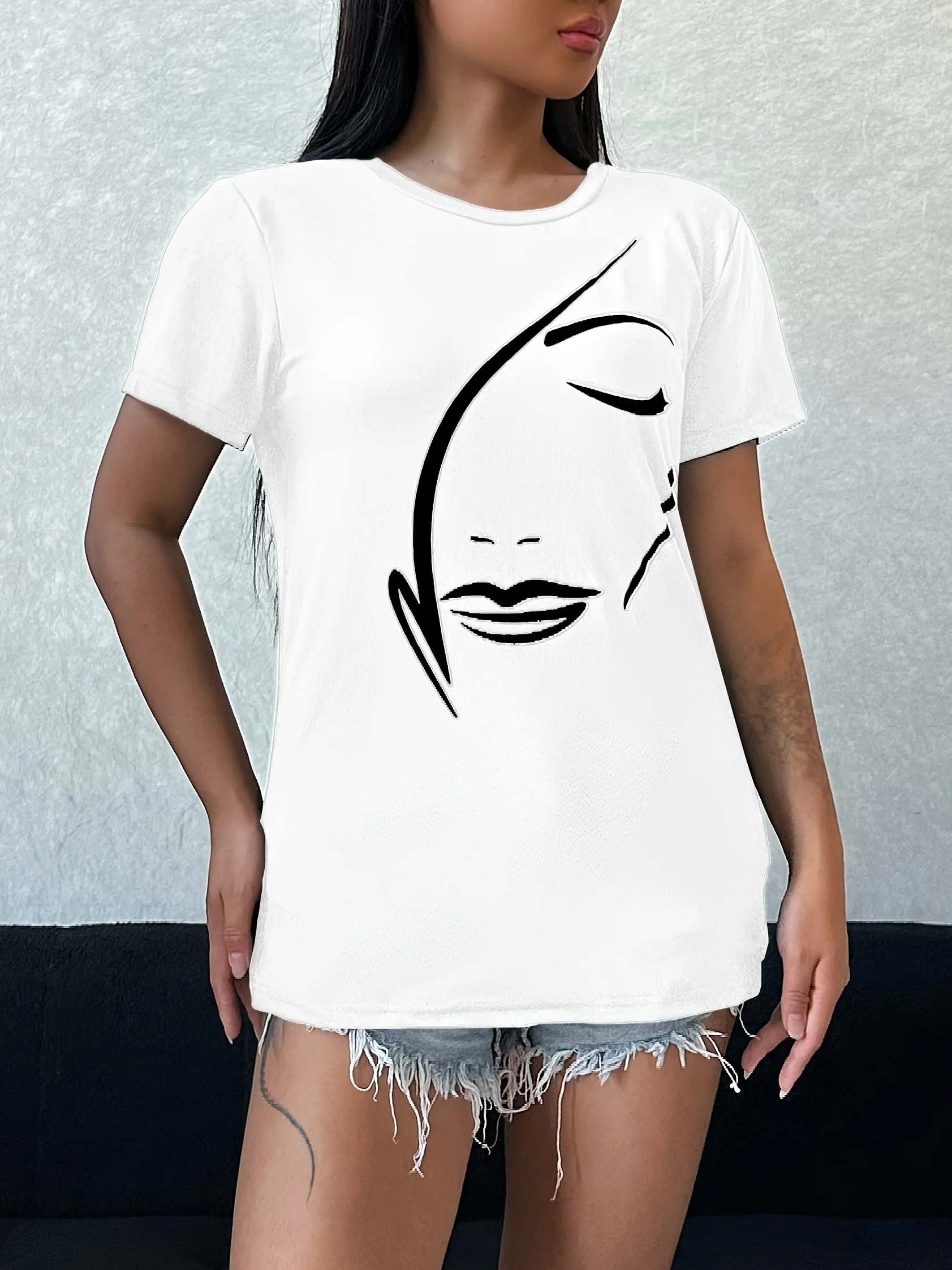 T-shirt con stampa grafica, top girocollo casual a maniche corte per la primavera e l'estate, abbigliamento da donna