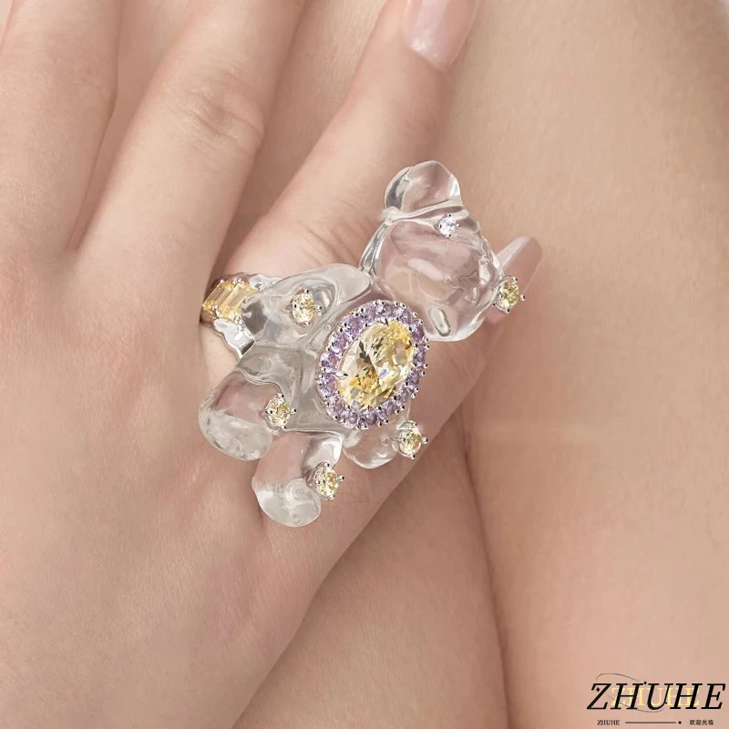 

ZHUHE Transparent Bear Ring Sweet Style Hot Girl Y2K Niche Design Carnival Jewelry Accessories Birthday Gifts