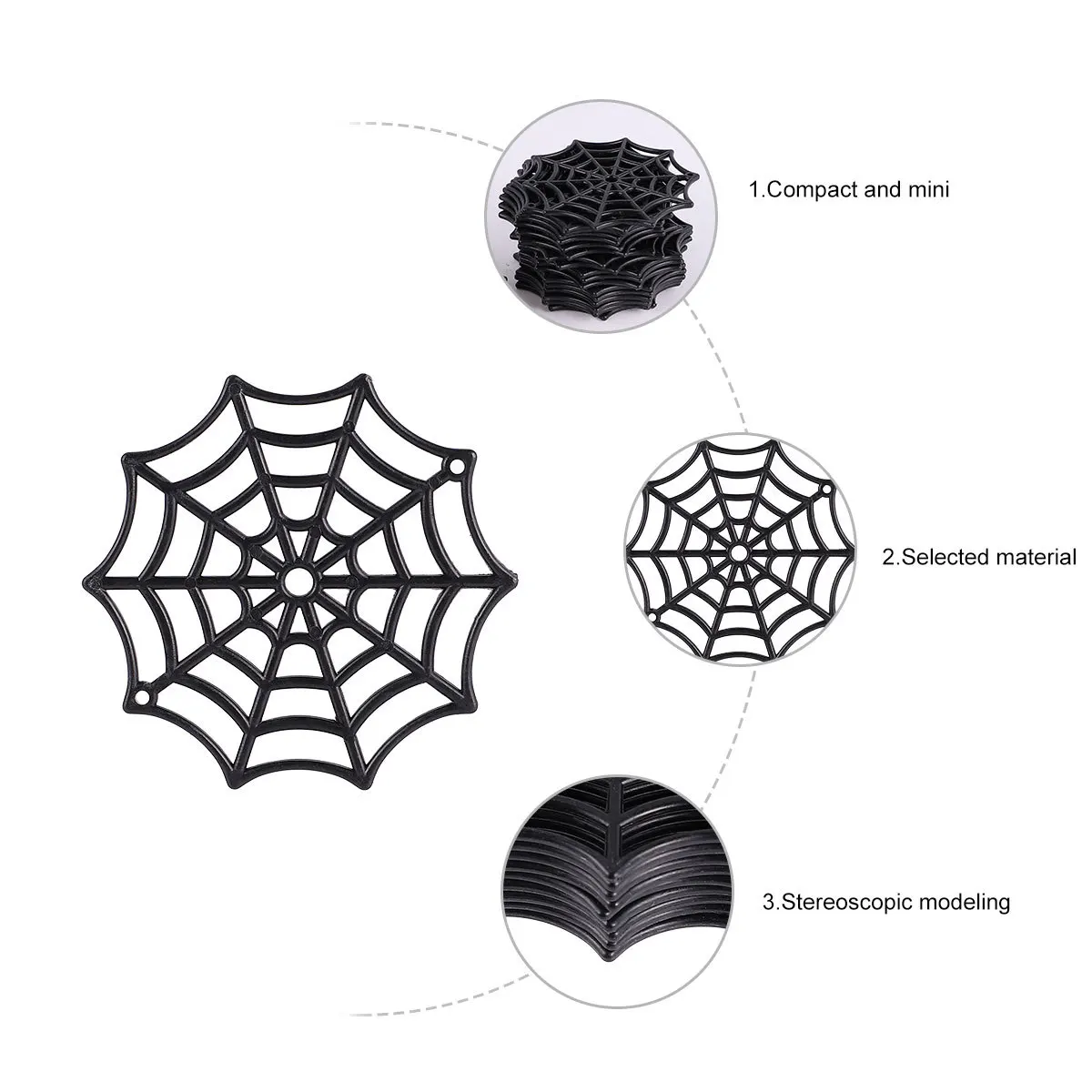 

50pcs Spider Web Accessories Black Plastic Cobweb Decoration For Halloween Party Indoor Outdoor Mini Spiderwebs Festive