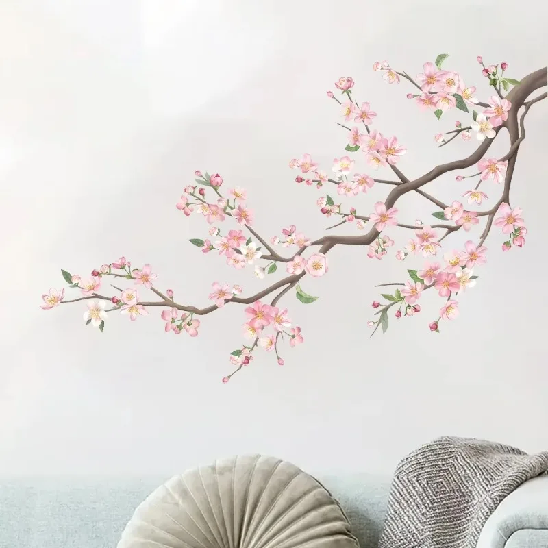 1Pc Watercolor Sakura Flower Wall Stickers Living Room Wall Decals Home Decoration Decor for Kids Room Bedroom