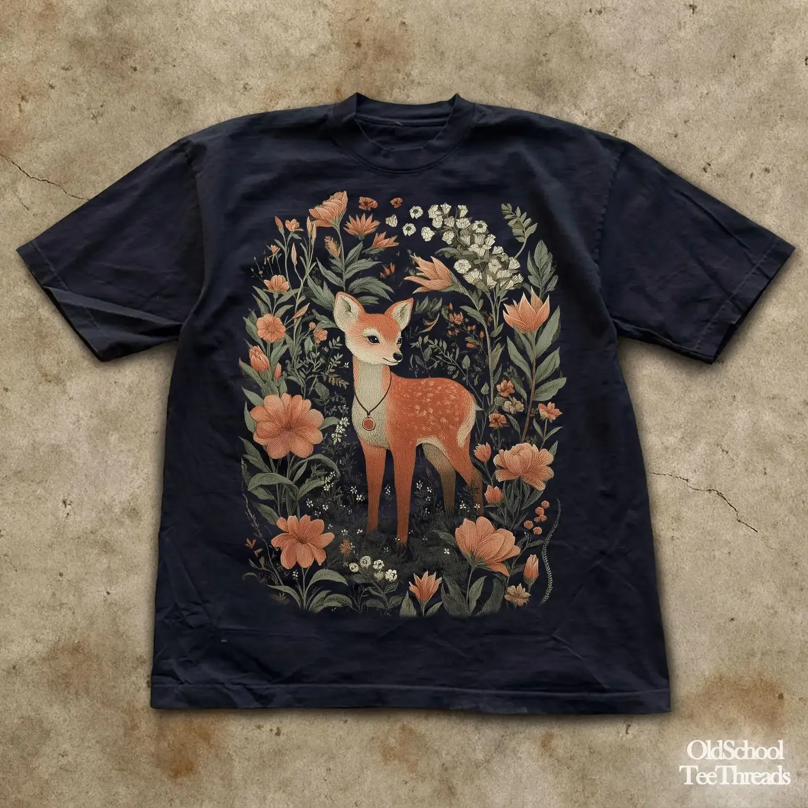 Flower Deer T Shirt Retro Floral Cottage Core Top Fairycore Fawn vintage Washed homme fashion Unisex Casual streetwear