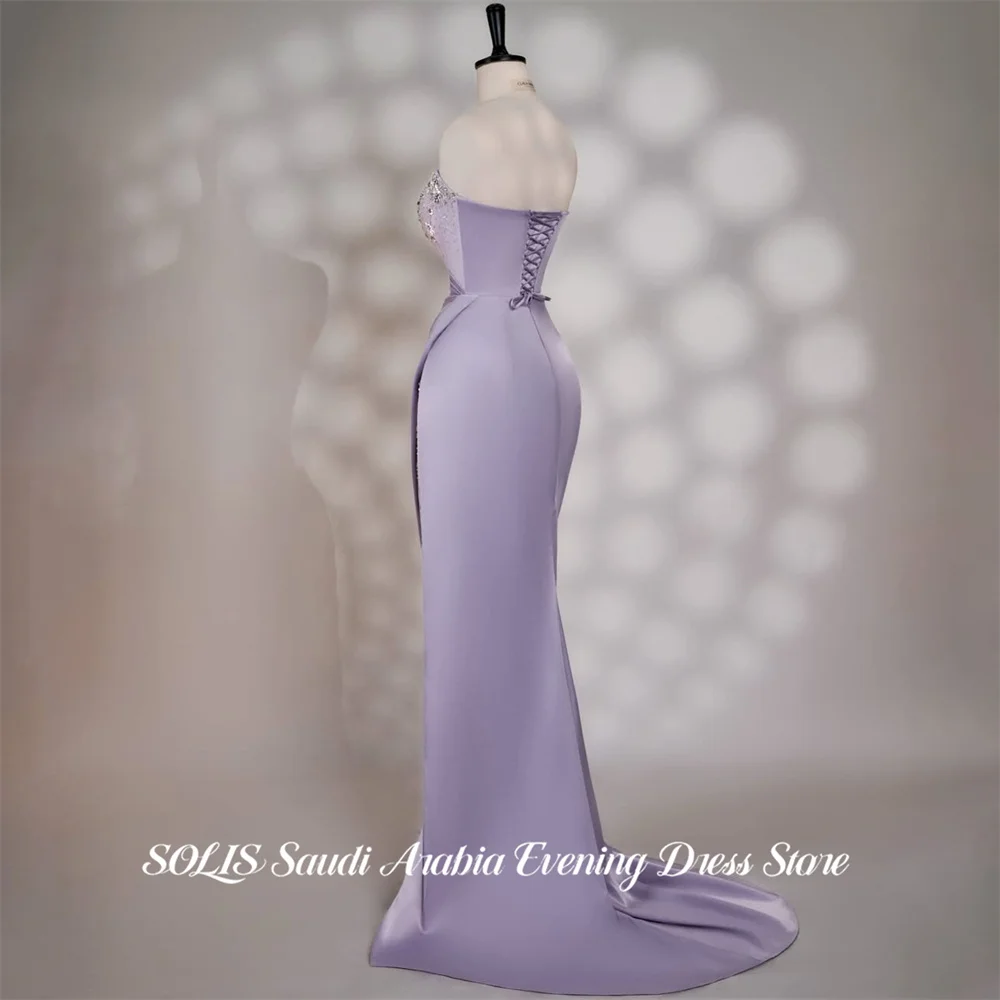 SOLIS Lilac Formal Gown Strapless Prom Dresses Beading On Chest Evening Dresses with High Split Modern Style Ruched Customized
