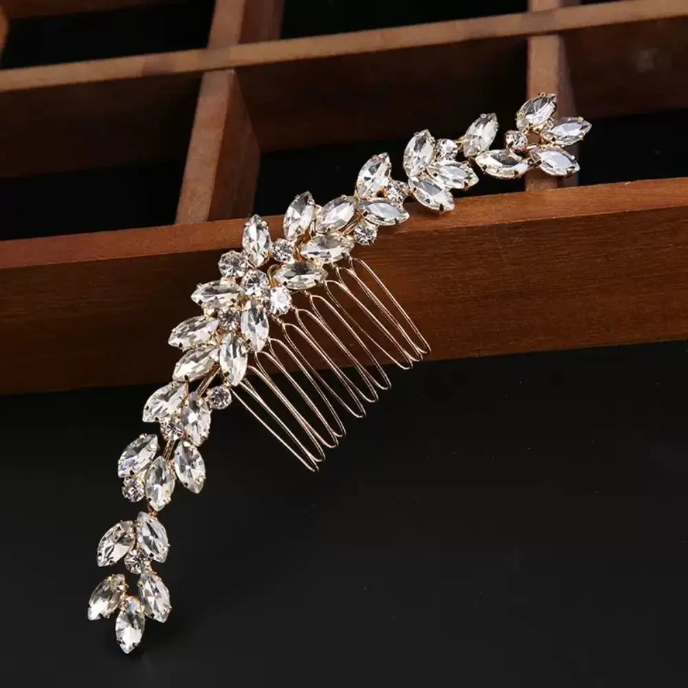 Elegant Silver Toothed Insert Comb Geometric Gold Rhinestone Hairpin Headdress Hairstyle Tools Hair Clip Women