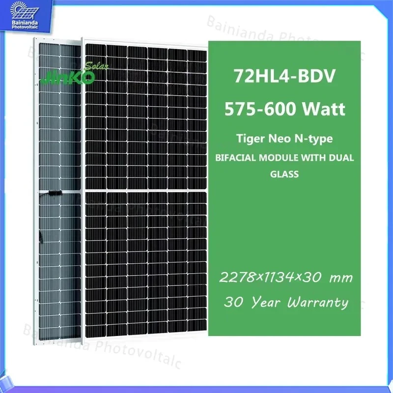 

For Jinke Duplex Topcon N-Type Solar Panel 575W-600W Bifacial Dual Glass PV Module Residential Commercial Off-Grid
