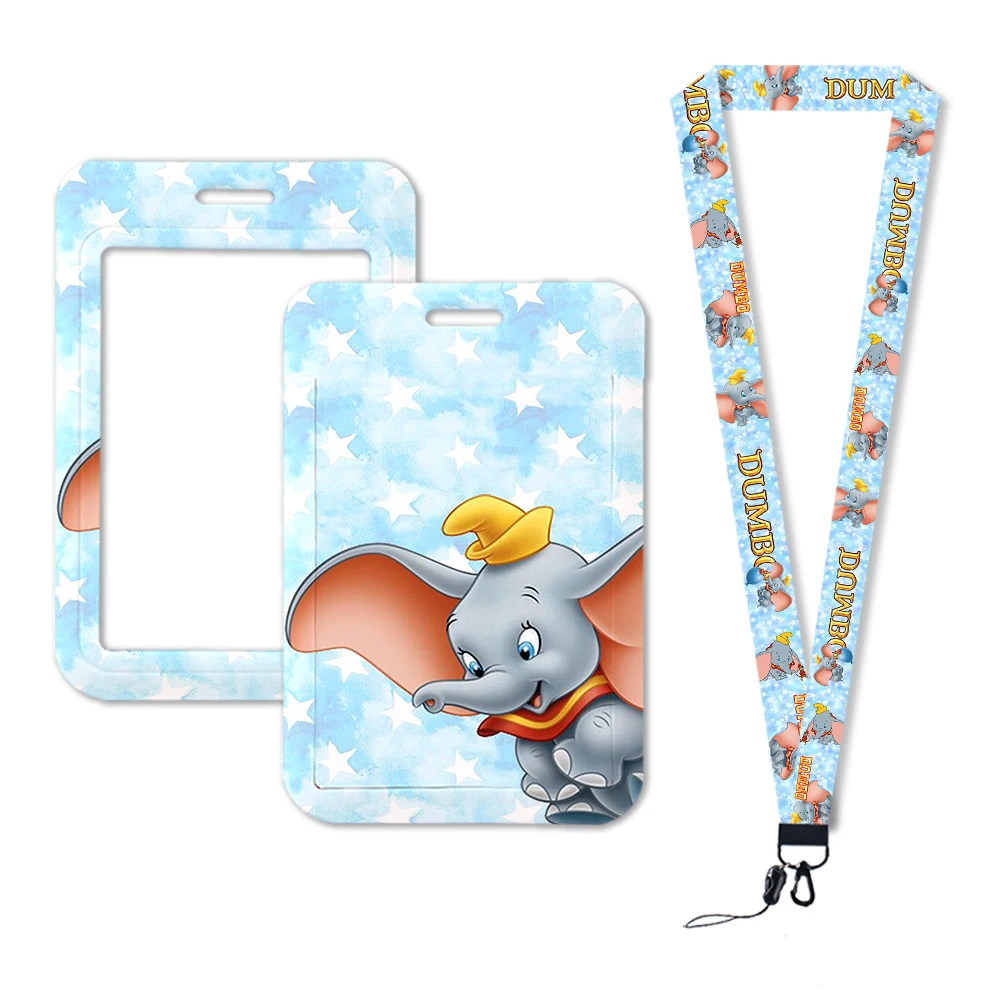 Cordón de elefante de dibujos animados de Disney Dumbo para llaves, cadena de identificación, tarjetero para tarjetas bancarias, estuche protector para tarjetas de autobús para estudiantes, regalo para niños