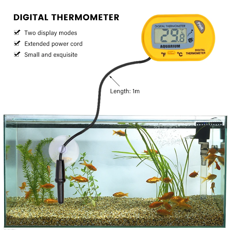 خزان الأسماك LCD الرقمية حوض السمك ميزان الحرارة درجة الحرارة عداد المياه حوض السمك كاشف درجة الحرارة إنذار الأسماك مستلزمات الحيوانات الأليفة أداة المائية