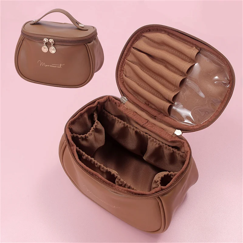 Leather Large Capacity Travel Cosmetic Bag Portable Women Makeup Case Waterproof Multifunctional Toiletry Organizer Storage Bag