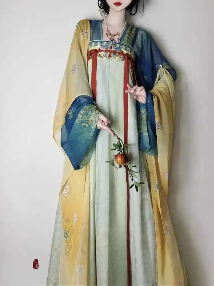 new-spring-summer-hanfu-women's-return-to-the-han-and-tang-dynasties-spring-chen-brocade-double-breasted-top-shirt-one-piece