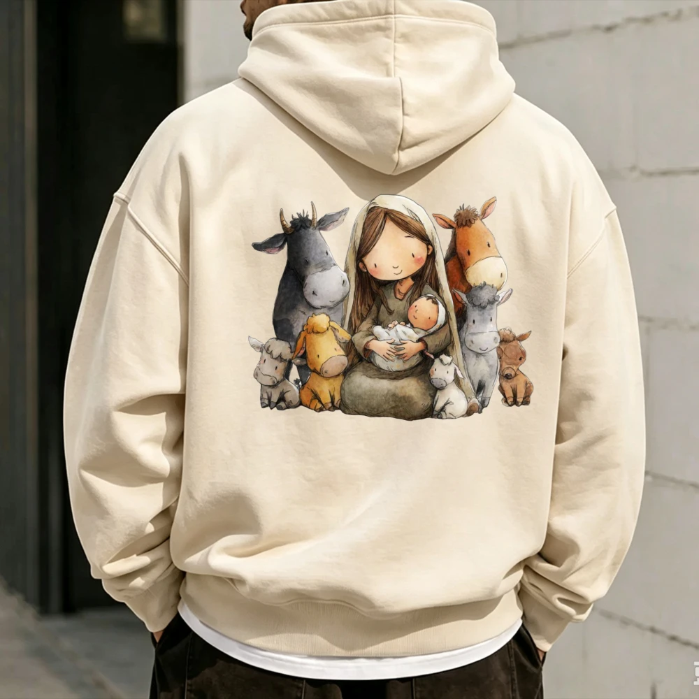 Funny Christian Nativity Hoodie Black Jesus Mary Baby Animals Christmas Religious Graphic Pullover Cozy Unisex Women Gift 2026