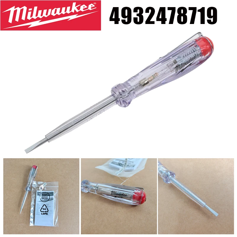 Milwaukee 4932478719 Mains Tester Screwdriver 100-500V Slotted Voltage Detector Pen for Electrical Work