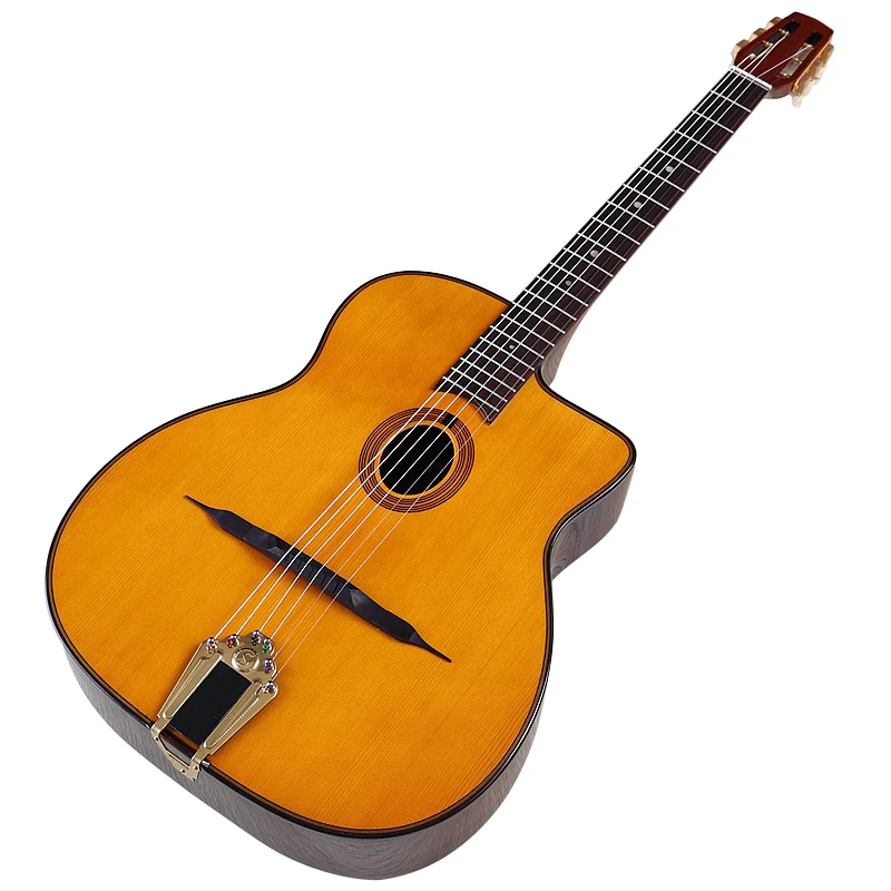 Gypsy Django Acoustic Guitar 41 Inch Solid Spruce Wood Top High Gloss 6 String Hickory Wood Folk Guitar