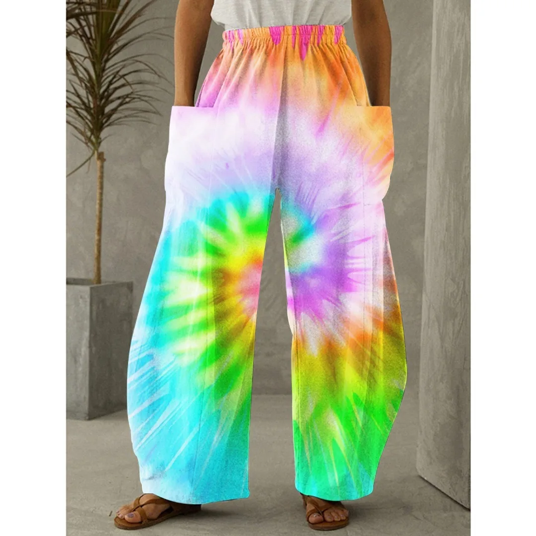 

Summer Tie Dye Print Pants Fashion Women Casual Pocket Joggers Y2k Pants Loose Trousers Pantalon Sweatpants Chic Overall