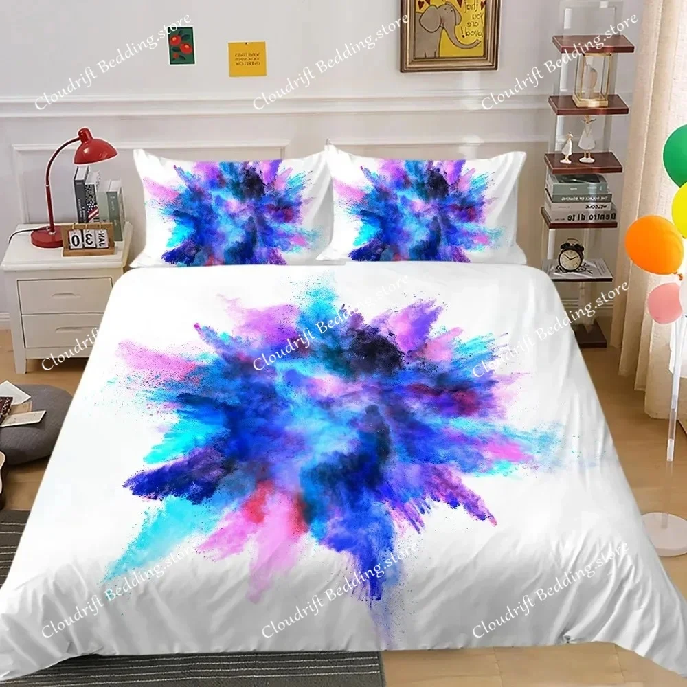 Abstract Duvet Cover KingQueen Size,colorful Splash Ink Watercolor Paint Splatters Liquid Art Bedding Set for Boys Girls,black 5