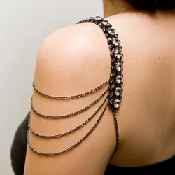 Stonefans Black Layered Shoulder Strap Luxury for Dress Decorative Body Accessories Rave Bikini Shoulder Chain for Women Jewelry