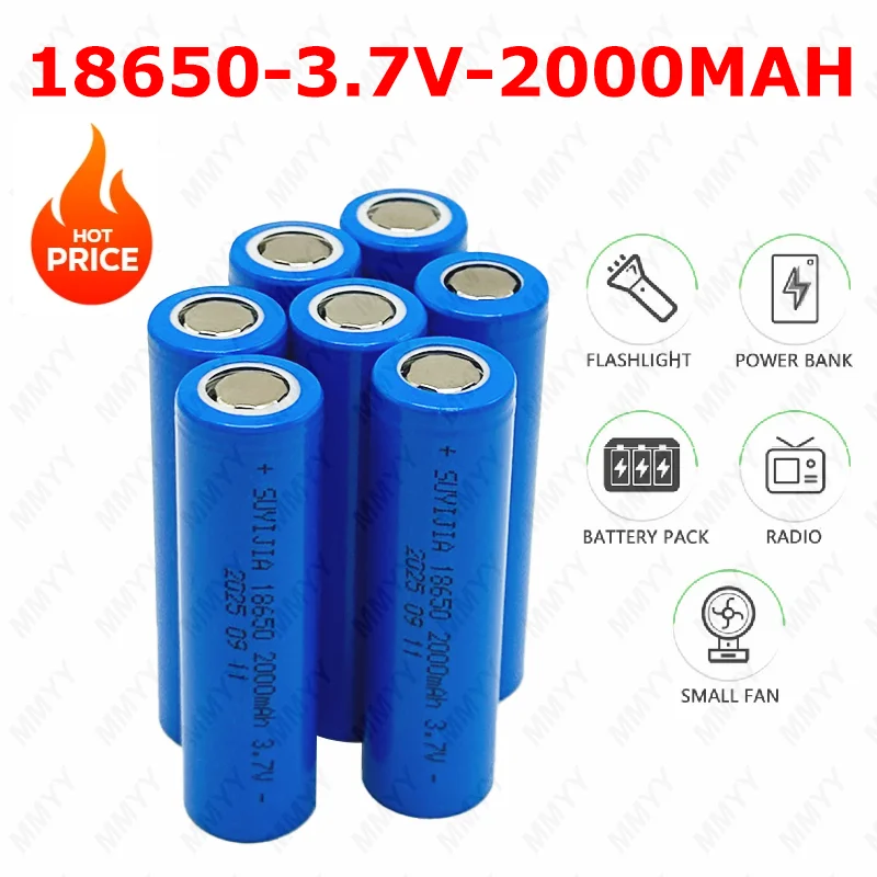 18650 Lithium Battery 2000mAh Full Capacity 3.7V Rechargeable Battery 18650 Battery Power Tool Toy Comes Flashlight LED light
