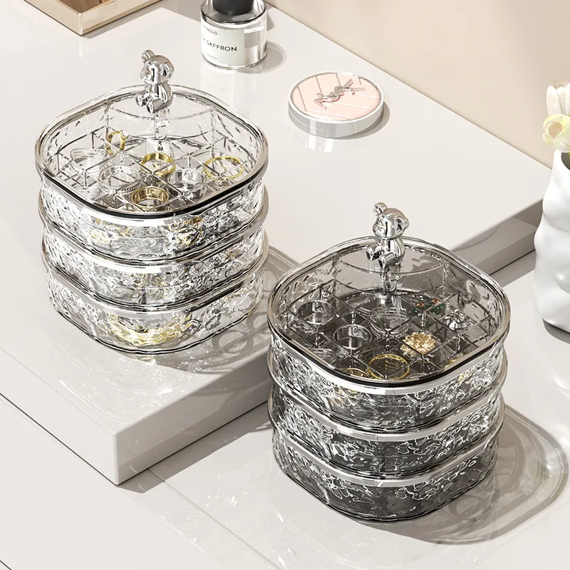 3-Layers Rotatable Jewelry Organizer Storage Box Clear Jewelry Holder Case for Ring Earring Necklaces Bracelets Makeup Hair Acc