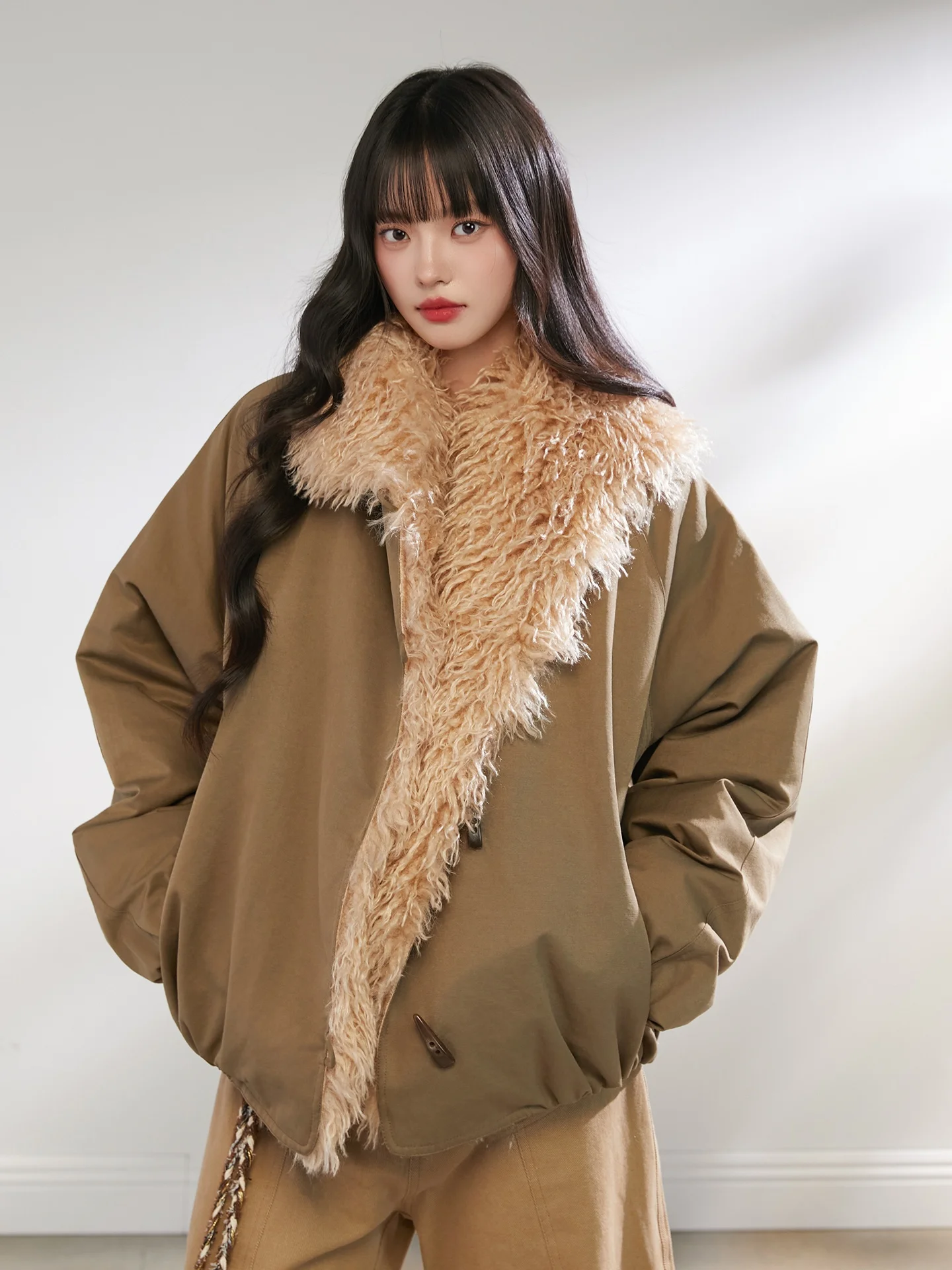 

Розовая пушистая парка для женщин, зимняя, свободного кроя, теплая, с флисовой подкладкой, утепленная, верхняя одежда в корейском стиле, длинная, на молнии