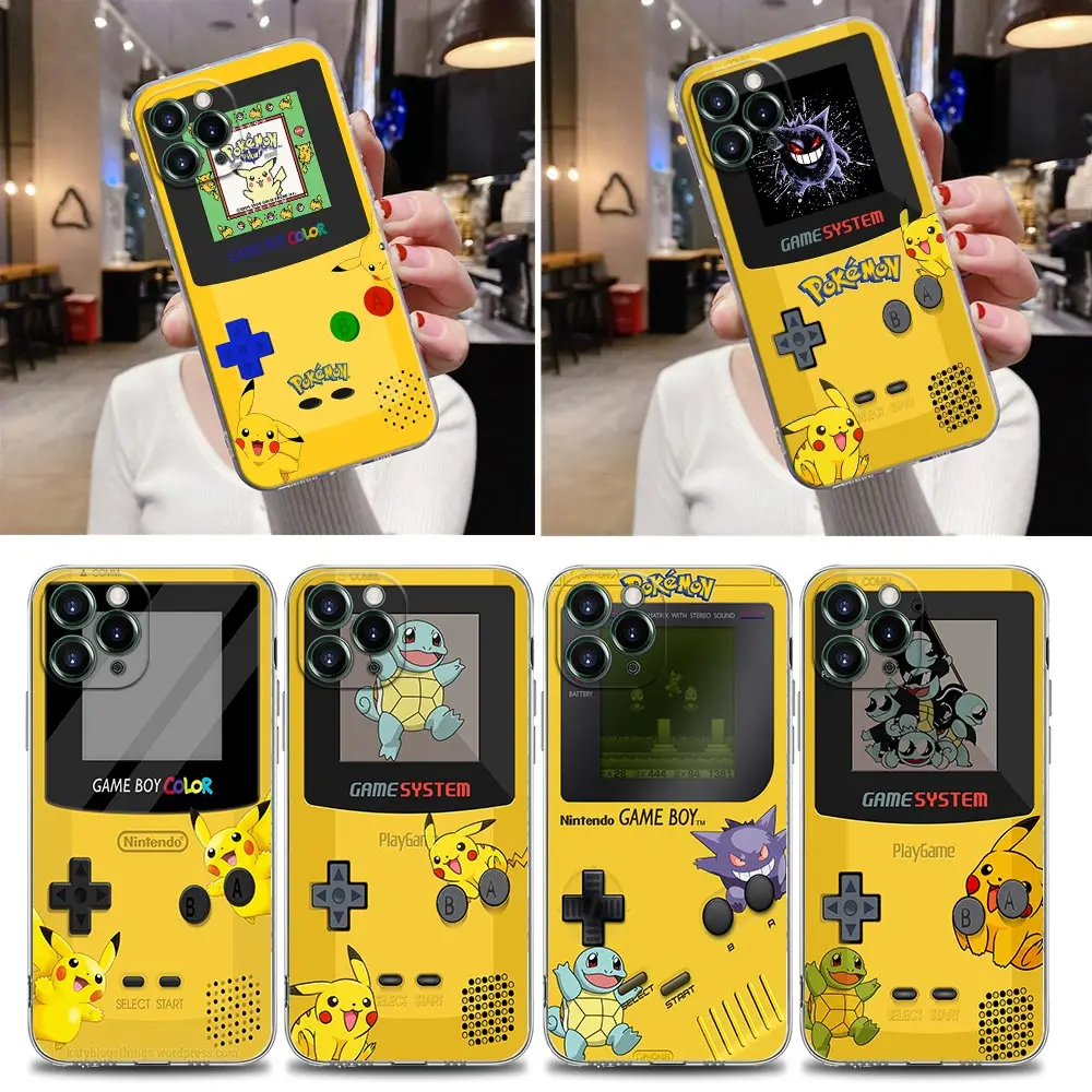 G-GameBoys Pokemon Pikachus Clear Case For iPhone 13 11 12 14 15 Pro Max SE2 XS 7 8 14 Plus 15Pro Phone Case Silicone Back Cover