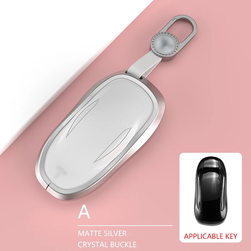 

Car Aluminum Alloy Leather Keychain Case Cover Holder For Tesla Model 3 Model S Model Y Smart Remote Key Interior Accessories