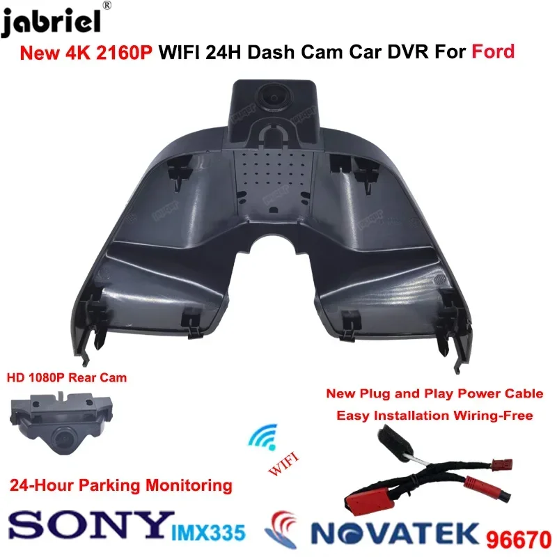 Jabriel For Ford Mondeo EVOS 2021 2022 2023 4K 2160P Car DVR Video Recorder For Lincoln Z Wifi Dash Cam Front and Rear Camera