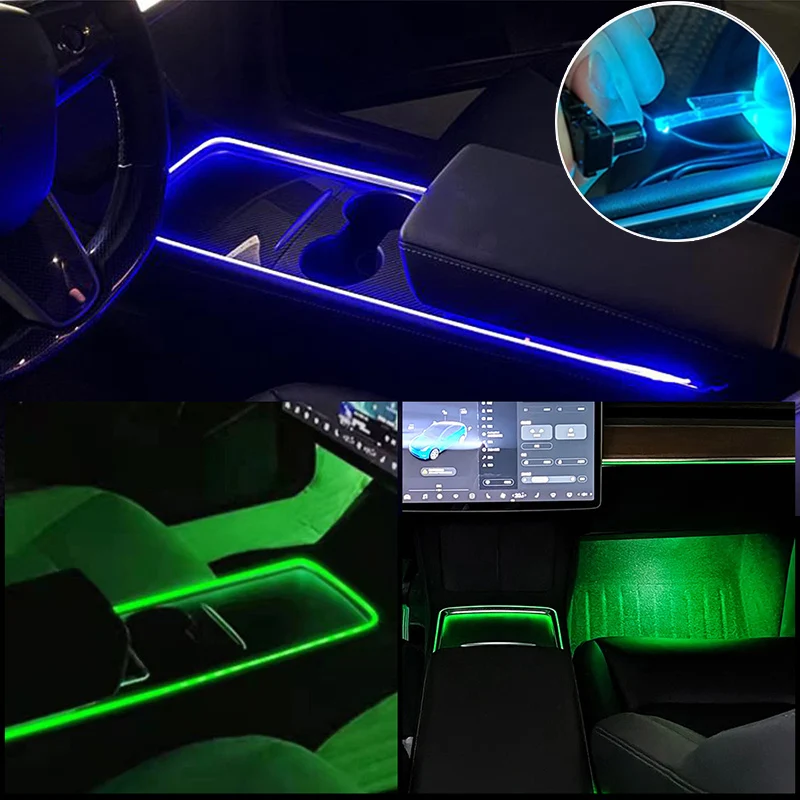 Console centrale Dashboard Neon Light Tubes per Tesla Model 3 Y 2021 2022 RGB interni Ambient LED Strip Lights Controller App