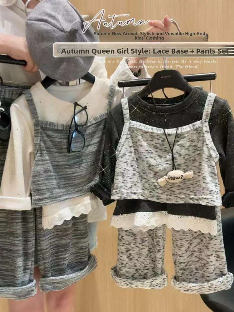 

Children's Faionable Casual Tee-Piece Set Spring Autumn 2025 New Sle Girls Vest Base irt Loose Pants Ensemble