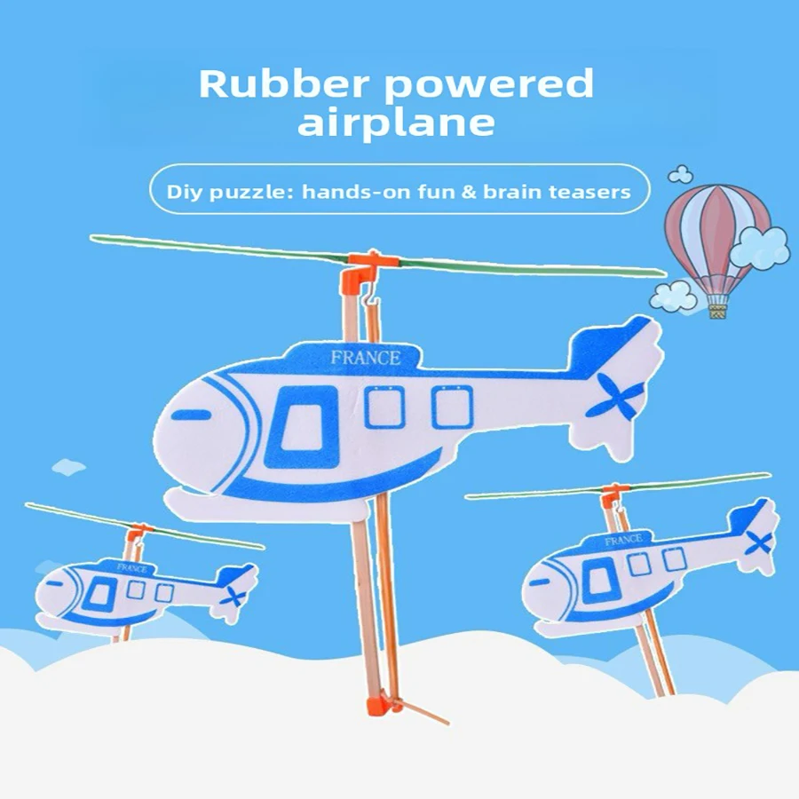 

1pcs- DIY Assembled Helicopter Model Rubber Band Power Gliding Aircraft Children Puzzle Aircraft Stitching Toys Random Color