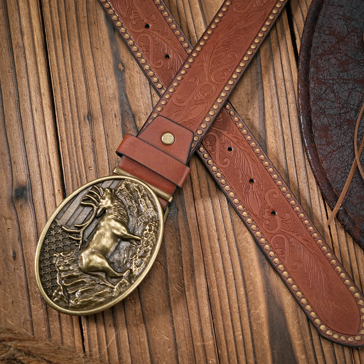 Herren - Damen - Western-Denim - PU-Leder - Gürtel - Vintage-Jeans mit geschnitzter Schnalle – Detail 10