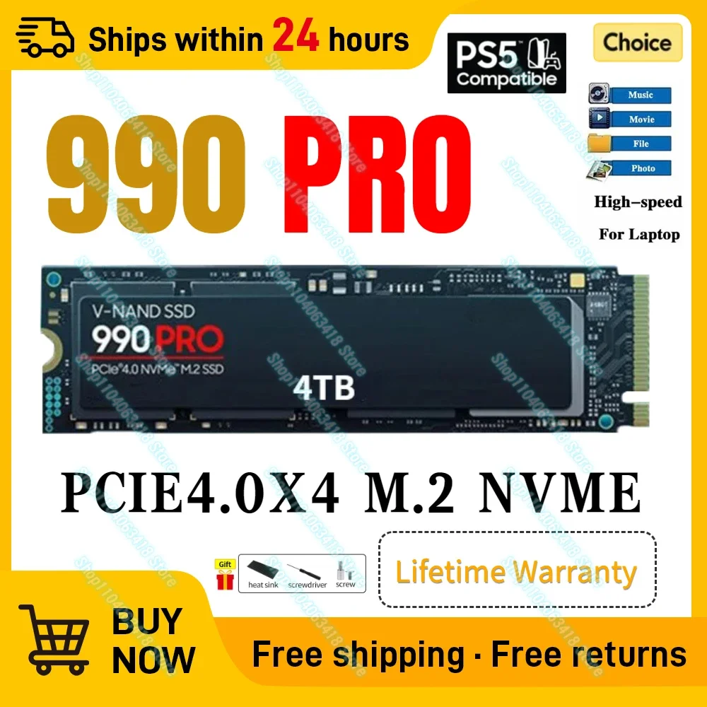 2024 New 990PRO 8TB 4TB 2TB 1TB SSD NVMe Internal Solid State Drive M2 2280 PCIe Gen 4.0 x 4 Hard Disk for PS5 Laptop PC Desktop