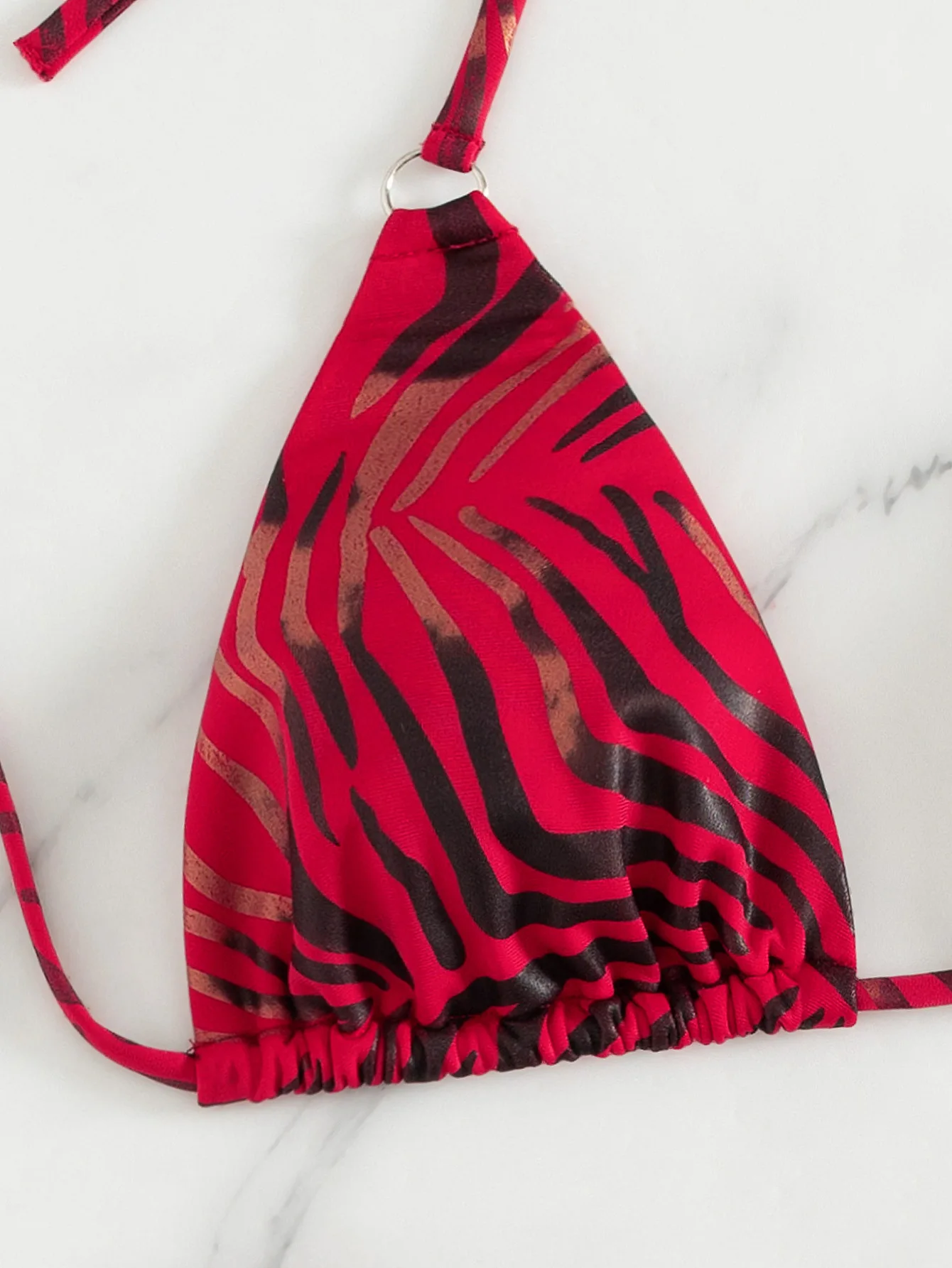 Sexy Rode Zebraprint Bikini Set 2025, Vrouwen Braziliaanse Meta Ring Push Up Bh String Badpak Strand Badpak Micro Badmode