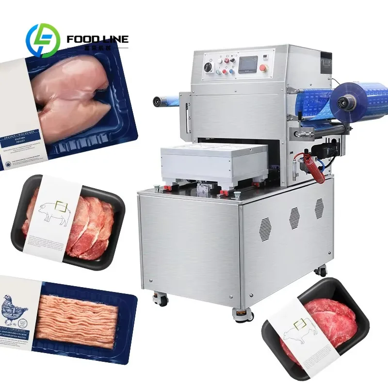 customized vacuum skin packaging machine durable structure for meat seafood ready meal production lines