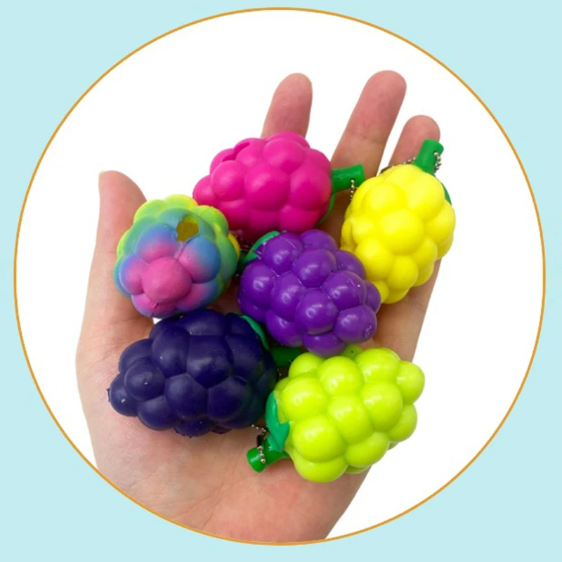 Funny Cartoon Mini Fruit Pendant Stress Relief Pinch Toys Fun Simulation Grape Children's Decompression Toys Keychain Kids Gift