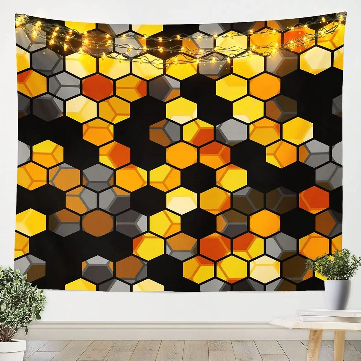 Hexagon Tapestry Geometric Diamond Honeycomb Tapestry Modern Creativity Tapestry Wall Hanging Decor for Living Room Bedroom Home