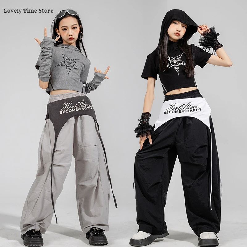 Girls Hip Hop Cool Crop Hoodies Cargo Pants Children Street Dance Girl Group Costumes Kids Streetwear Teens Jazz Clothes Sets