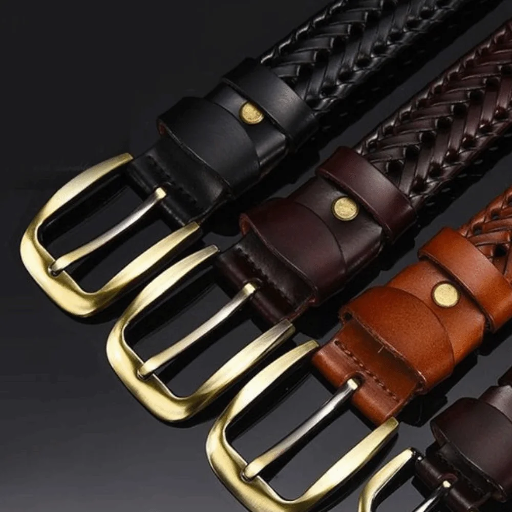 

Adjustable Alloy Men Weave Belt Retro Wide Male Genuine Leather Belt Durable Black Jeans Waistband Students
