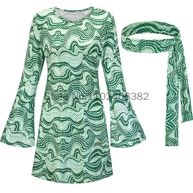 Damen Hippie Kostüm Set für Karneval 70er Jahre Kleidung Accessoires Damen kleid 60er 70er Jahre Damen Disco Kostüm Kostüme