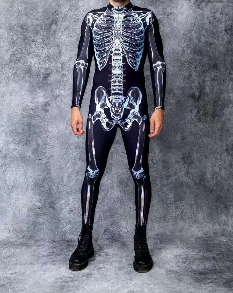 Halloween Schwarz-Weißes Spinnennetz Cosplay Bodysuit Kostüm Karneval Kunst Slim Jumpsuit Performance Karnevalsparty Zentai – Detail 9
