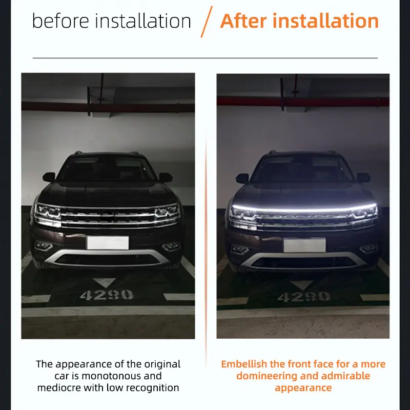 Scan Starting Car Dynamic Hood Lights Strip Turn Signal Light Car Ambient Daytime Running Light Flexible DRL Hood Light Strip