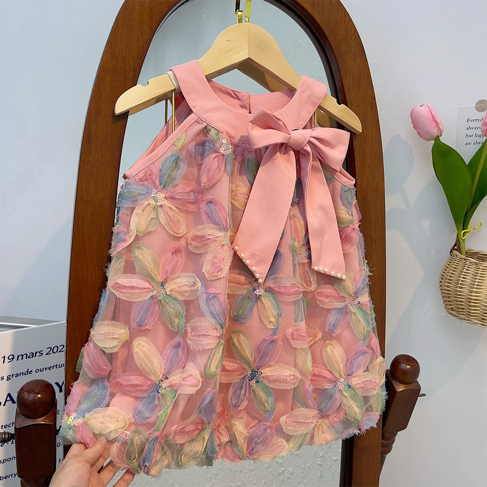 Bär Führer Mädchen Kleid 2025, Sommer Neue Mädchen Kleid Prinzessin Kleid Kleines Mädchen Mode Bunte Blume Garn Kleider Kind Kleidung – Detail 8