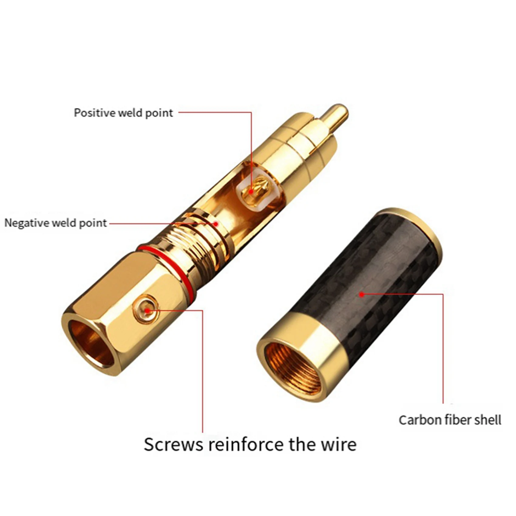 BAAJ-8X Hifi RCA Connector 10Mm Carbon Fiber Gold Plated Lotus Plug Speaker Terminal Audio Power Subwoofer Amplifier
