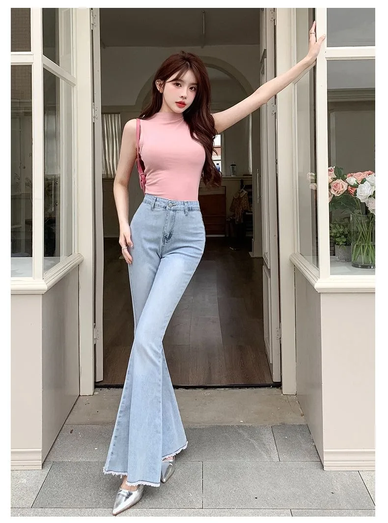 Bow Tie Jeans Women's American Vintage Three-dimensional Micro-large Summer Thin Pants New High-waisted Skinny Hip Flare Pants