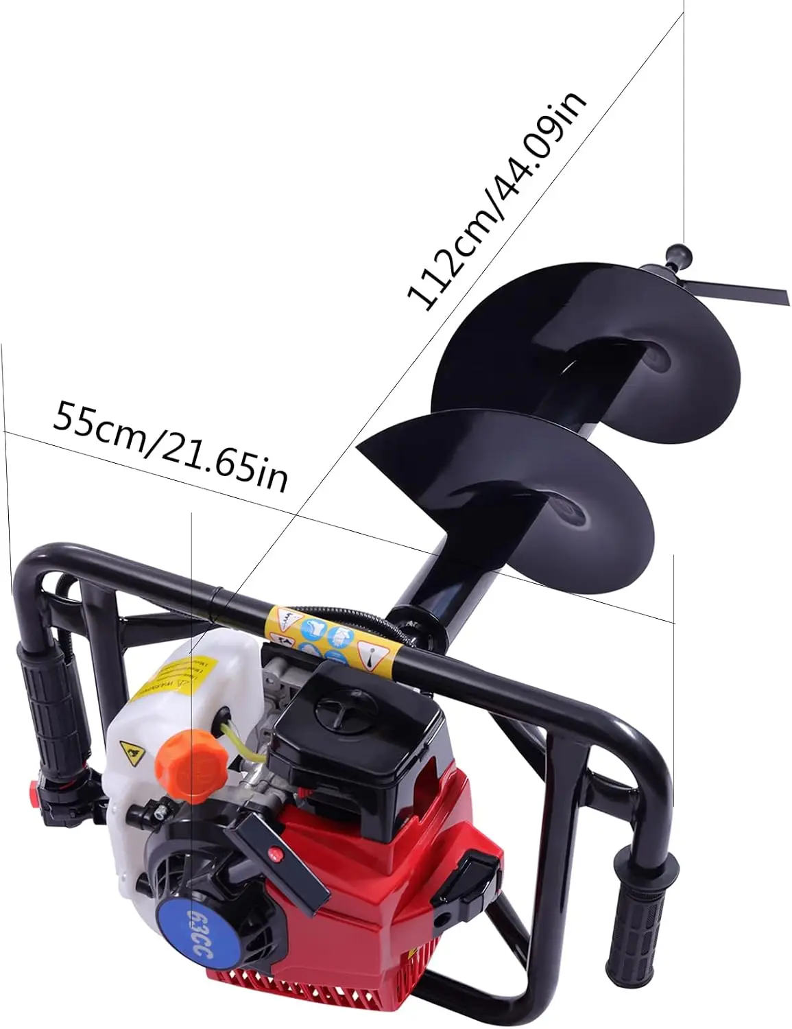 63Cc Auger Post Hole Digger,3Hp 2-Stroke Gas Powered Post Hole Digger Engine With Single Leaf Earth Auger Bit Drill,