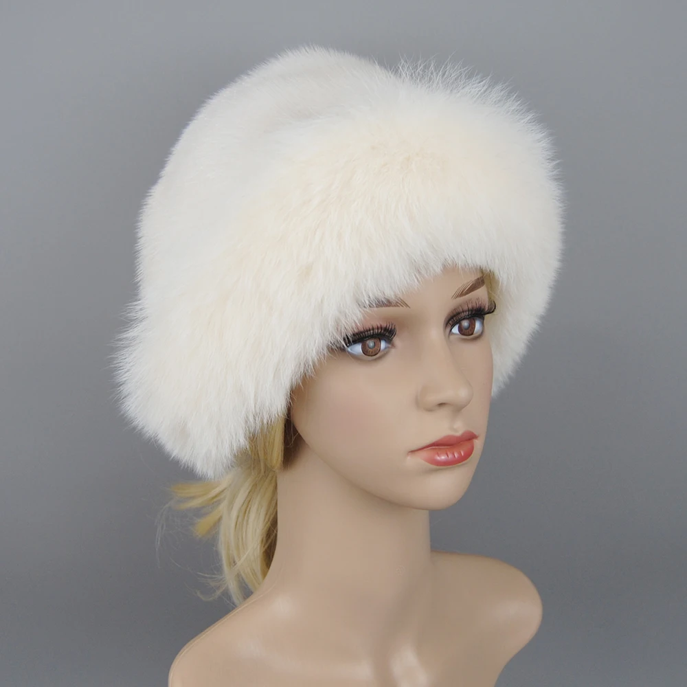 Women Real Mink Fur Bomber Hat Winter Genuine Fox Fur Knit Caps Warm Ear Protection Luxury Fluffy Mink Hats Elastic Bowler Hat