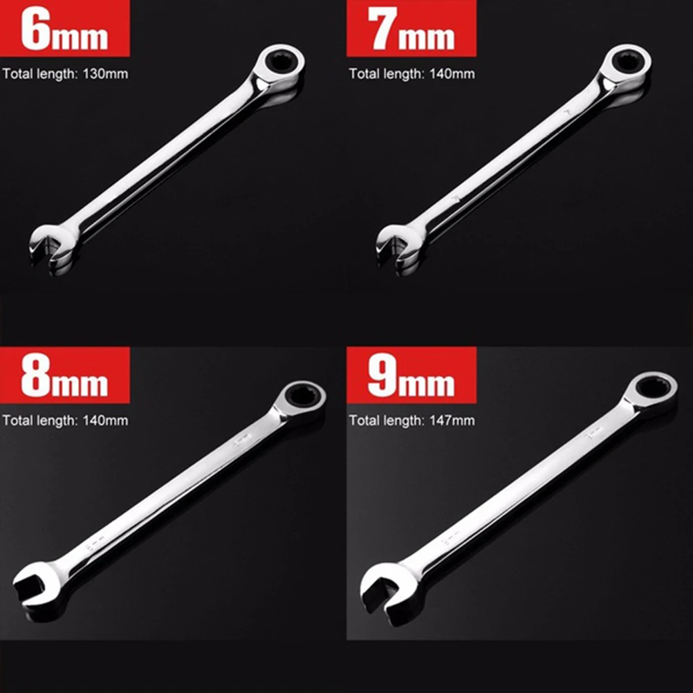6pcs Dual Spanner Set Mixed Size Ratchet Wrench Ratchet Tool Dual Head Spanner Silver Home Factory Durable Steel
