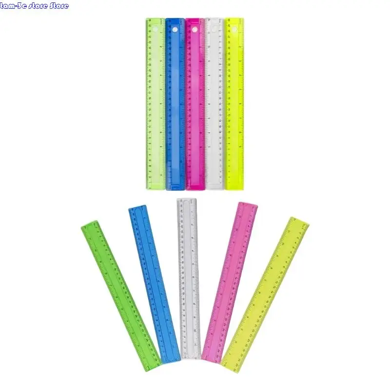 D0UA 4pcs 12 дюймов красочные прозрачные правители с дюймами сантиметра Scale Math Ruler