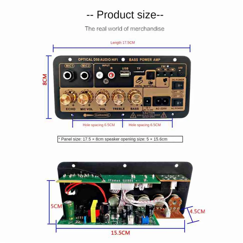 Bluetooth Digital Amplifier Board with Optical Audio Input Karaoke Amplifier Home/Car Subwoofer Amplifier Board(EU Plug)