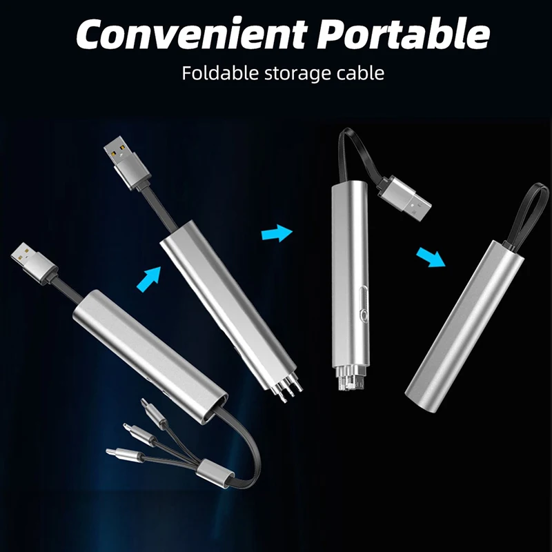 كابل USB معدني 3 في 1 للشحن السريع لهاتف iPhone وسامسونج وهواوي كابل شاحن مايكرو USB C مخفي متعدد قابل للسحب هدايا إبداعية